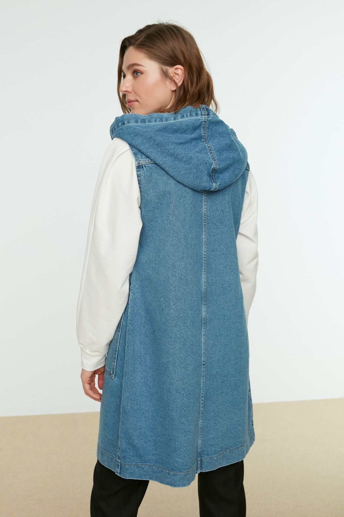 Denim jacket with hooded vest hotsell