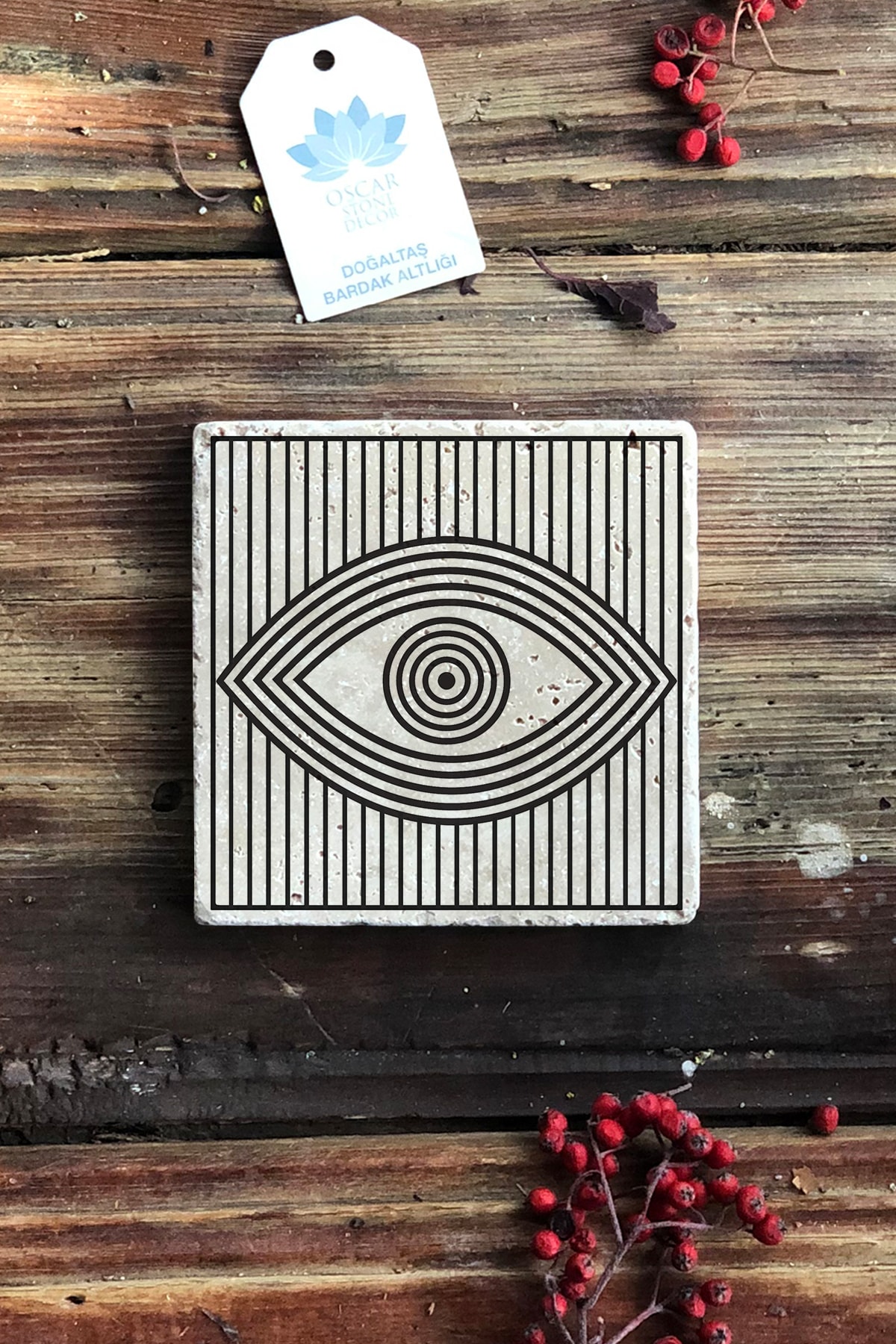 Natural Stone Printed Coaster 10x10 Cm Stone Coaster - Eye / Eye Design