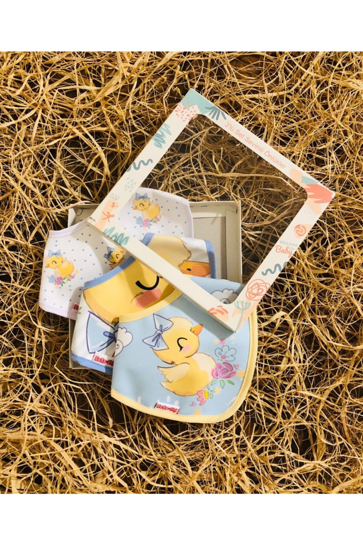 Bebechi Unisex Bebek Çok Renkli Sevimli Ördek Fular Mama Önlüğü Set 3 Adet