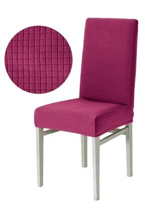 Likrali Sandalye Kılıfı, Sandalye Örtüsü Gülkurusu Renk Yıkanabilir Piti Kare Desen (1adet ) tekli1