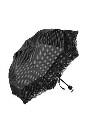 Çantalı Ve Dantelli Kadın Şemsiye Rüzgara Karşı Dayanıklı Fiber Gövdeli Şemsiye - Siyah pazar362362p