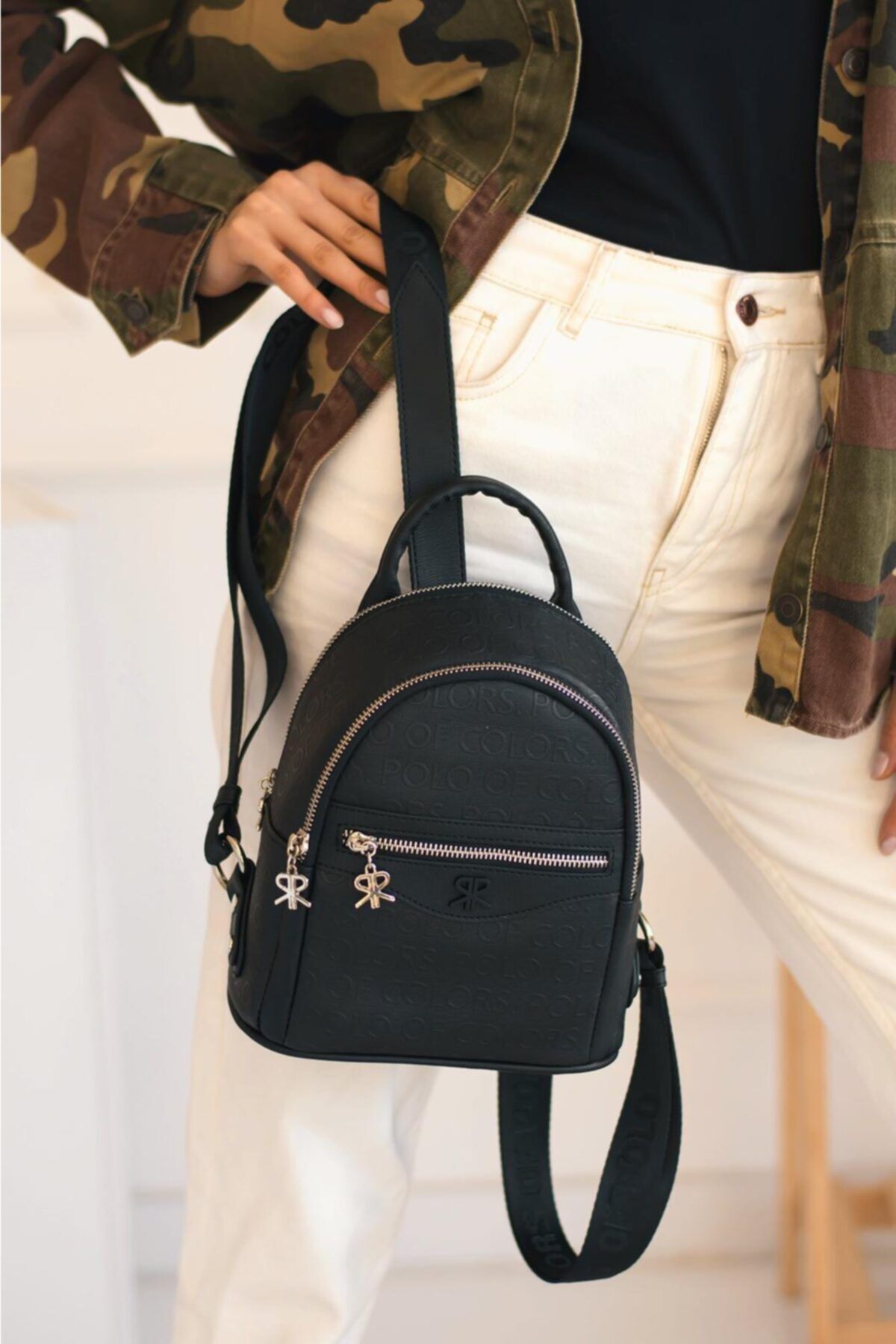 Polo Of Colors Women s Black Backpack and Shoulder Bag Small Size