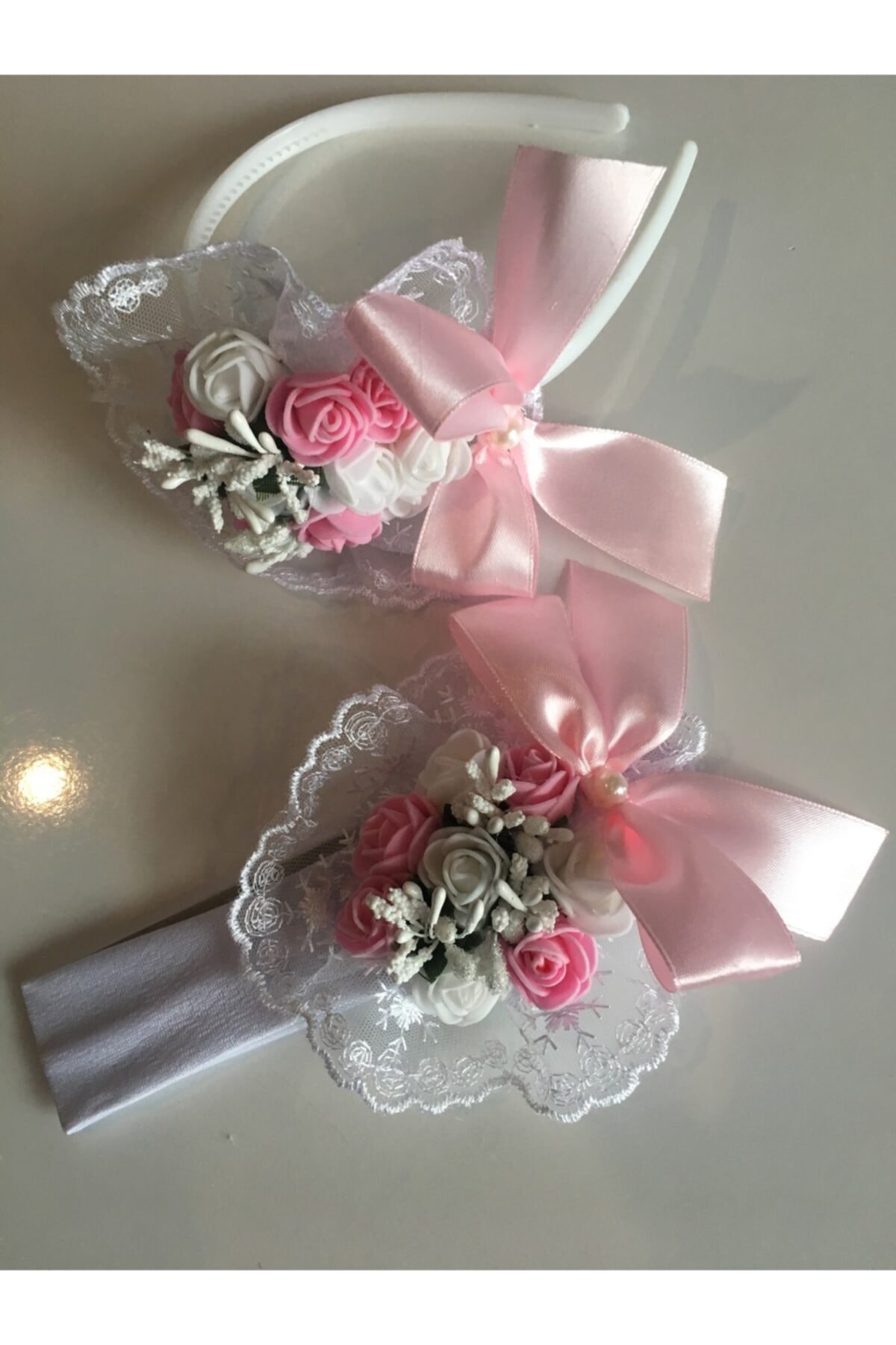 CAN BUTİK Canbutik Anne Kız Lohusa Tacı Takımı Pembe Çiçekli