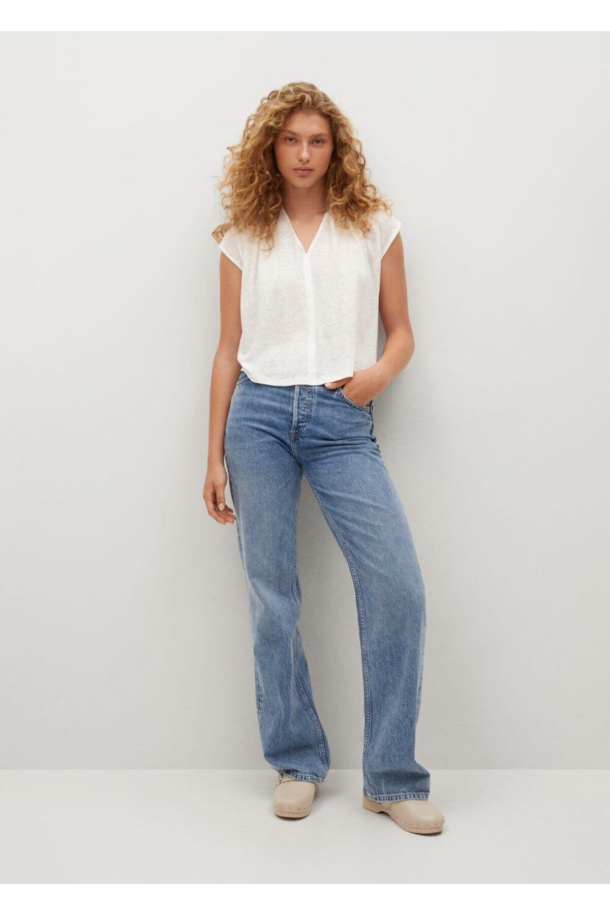 MANGO Woman-Weißes Damen-T-Shirt aus 100 % Leinen 2