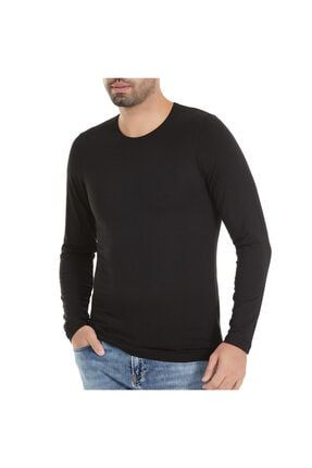 Erkek Siyah Bambu Uzun Kollu O Yaka T-shirt YLDZ-495