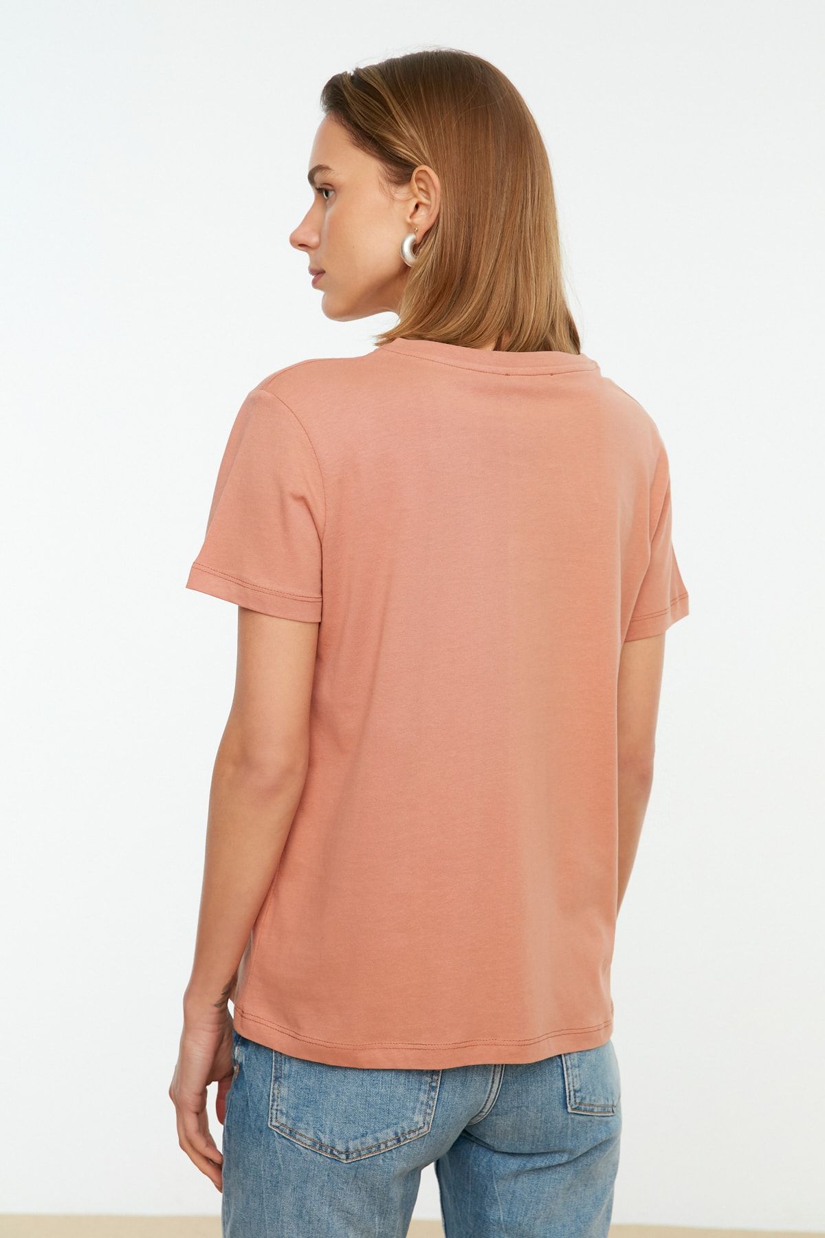 Trendyol Collection-Khaki-Lachs Single Jersey Rundhalsausschnitt 2er-Pack gestrickte T-Shirts – 100 % Baumwolle TWOSS20TS0141 12