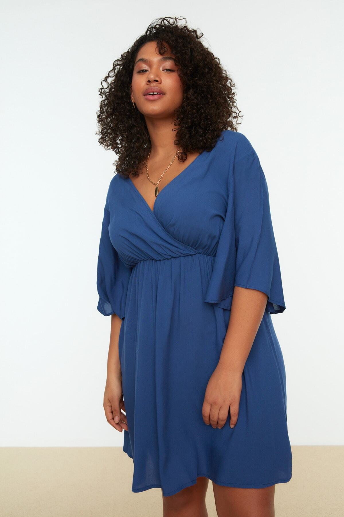 Trendyol Curve-Φόρεμα Indigo Woven με διπλό κλείσιμο TBBSS22EL0540 4