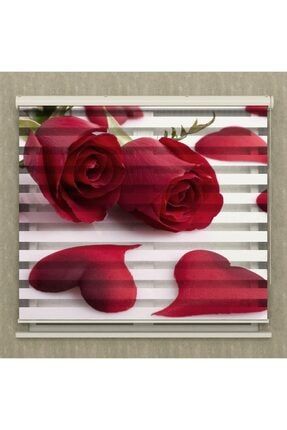 Mutfak - Yatak Odası - Kırmızı Güller Ve Yapraklar Baskılı Zebra Perde Poster-142-Zebra2022