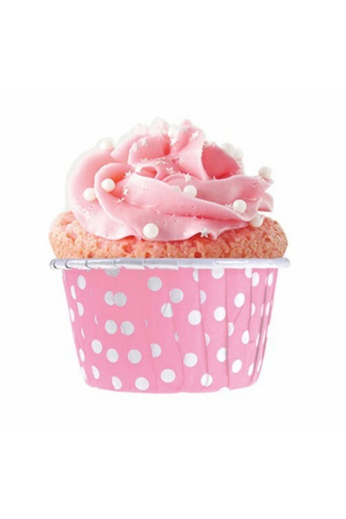 ELGALA Muffin Cupcake Kek Kalıbı Kapsülü Pembe Renk Beyaz Puantiyeli Özel Pet Kapsül 20 Adet