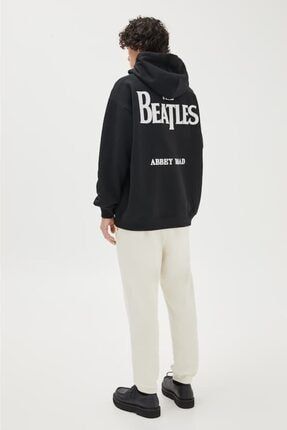 Beatles Baskılı Oversize Kapüşonlu Sweatshirt. VBSBEATLES