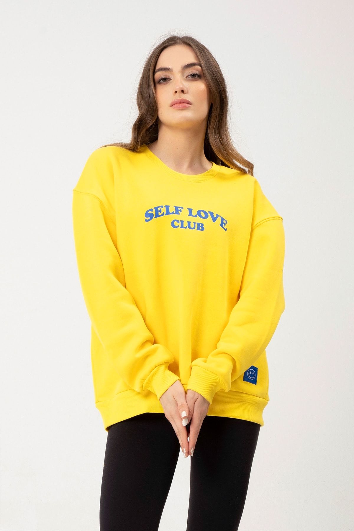 Yellow crew neck sweatshirt womens top