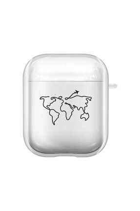 Dünya Harita Rota Desenli Şeffaf 1. Ve 2. Nesil Airpods Kılıfı akademiAirbaskı013
