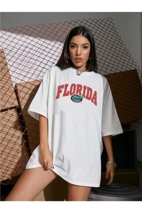 Beyaz Florida Logo Oversize T-shirt FLORİDA-45
