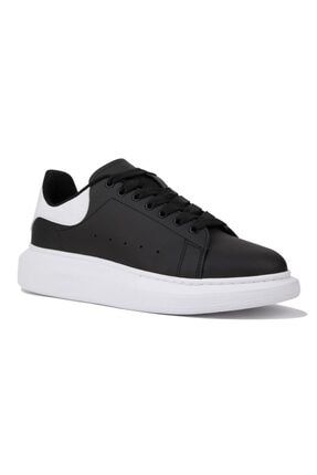 Unisex Siyah Beyaz Bağcıklı Sneaker-dar Kalıptır-yüksek Taban 4cm- Günlük Spor Ayakkabı-mcqueen NS.MC