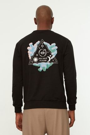 Siyah Erkek Regular Fit Pamuklu Sweatshirt TMNAW22SW0102