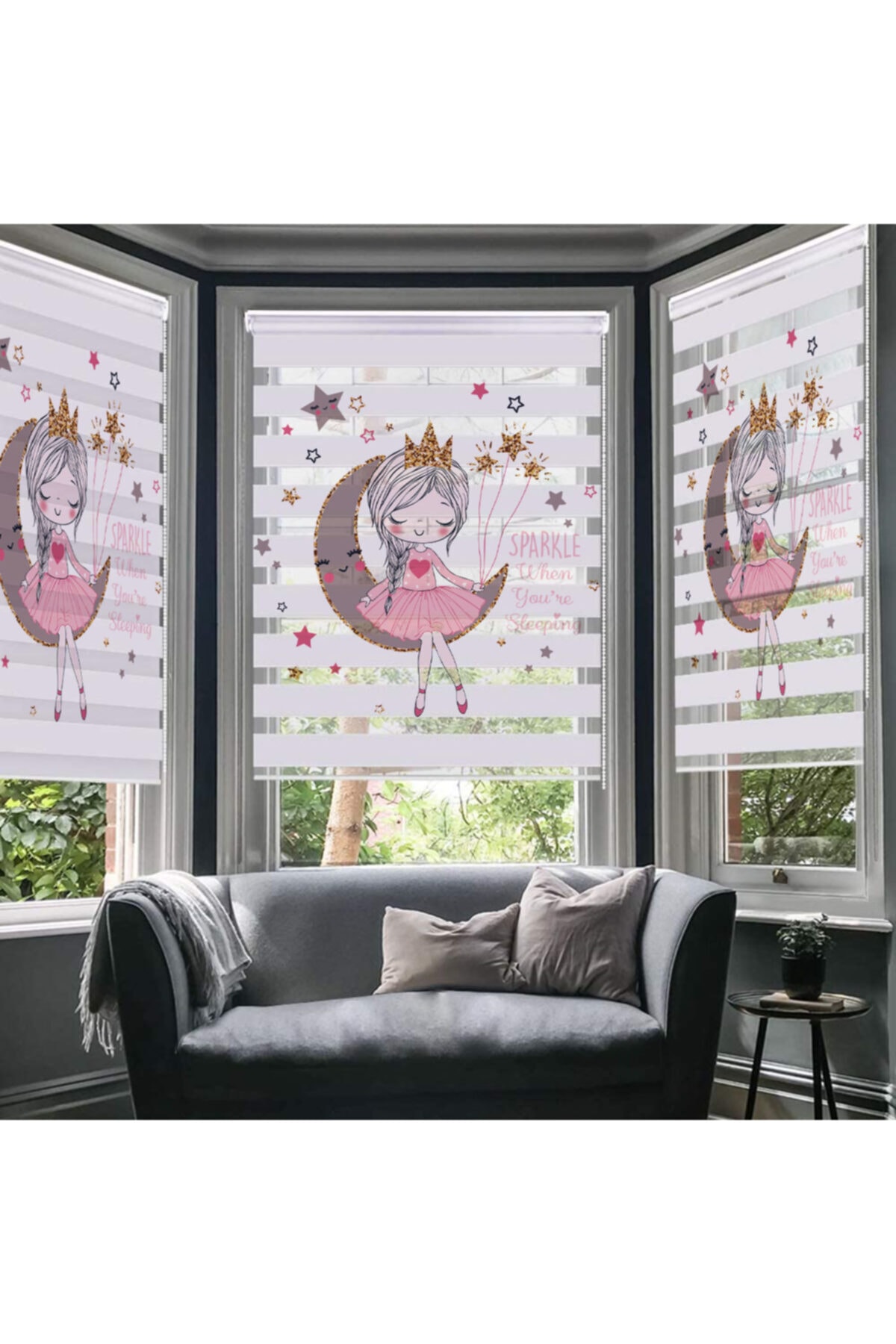 Lotus Ayda Oturan Peri Kızı Desenli Zebra Perde-çocuk Odası-bebek Odası-aykız fotoğrafı 2 (önizleme)