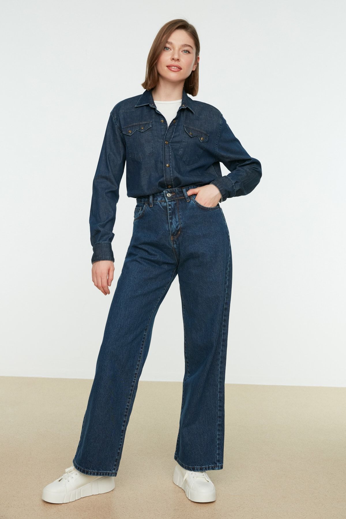 Trendyol Modest Jeans Dunkelblau Wide Leg Fast ausverkauft