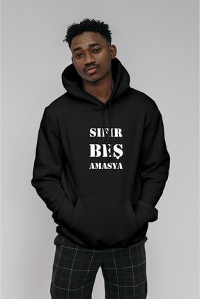 Unisex Siyah Memleket Şehir Plaka Baskılı Kapşonlu Sweatshirt-amasya SYH-KPSN