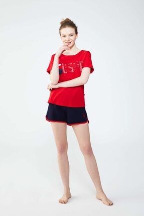 Kadın Kırmızı T-shirt Şort Takımı 16691