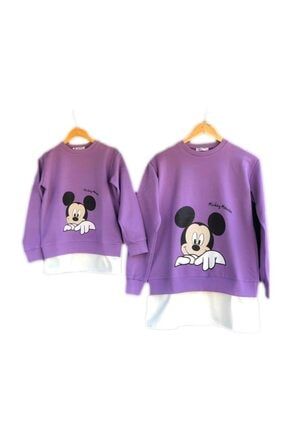 Mor Mickey Mouse Baskılı Anne Çocuk Kombini - Anne Çocuk Giyim mormickey-acok01
