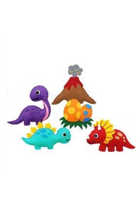 5 Parça Sevimli Dinozorlar Keçe Oyuncak Seti - %100 El Yapımı Organik Felt Toys PLYSBKC029