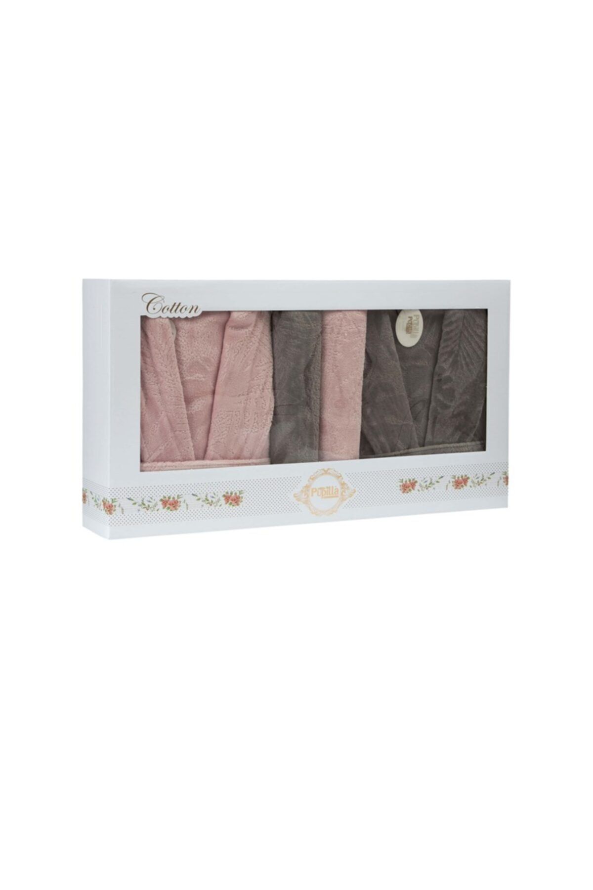 Pupilla Collection 6 Parça Migel Kadife Bornoz Seti Pembe-gri ZO8873