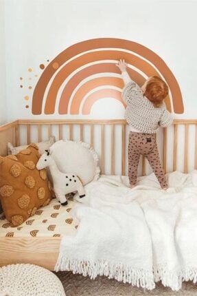 Kahve Tonlarında Gökkuşağı Ve Puantiyeler Çocuk Bebek Odası Sticker Seti k606