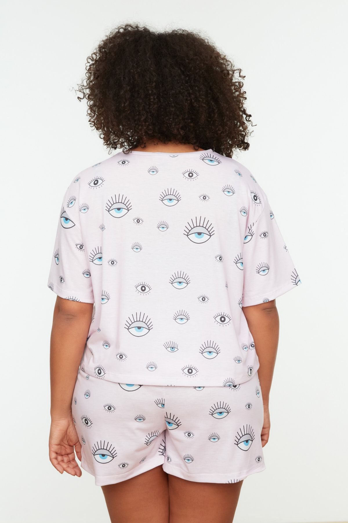 Trendyol Curve-Puderfarbenes, gemustertes Pyjama-Set aus Strick TBBSS22PT0233 5