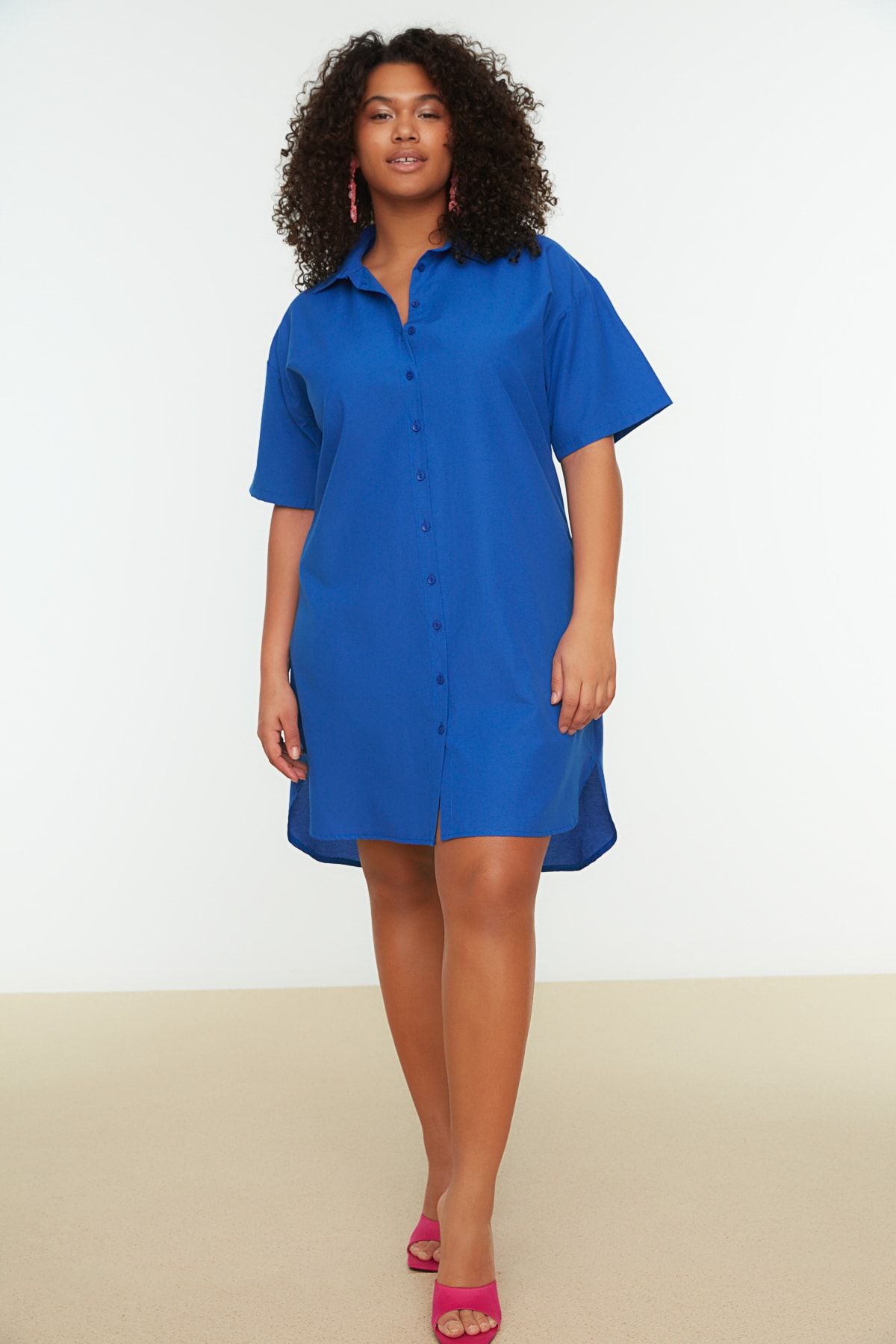 Trendyol Curve Plus Size Dress Dark blue Shirt dress Trendyol