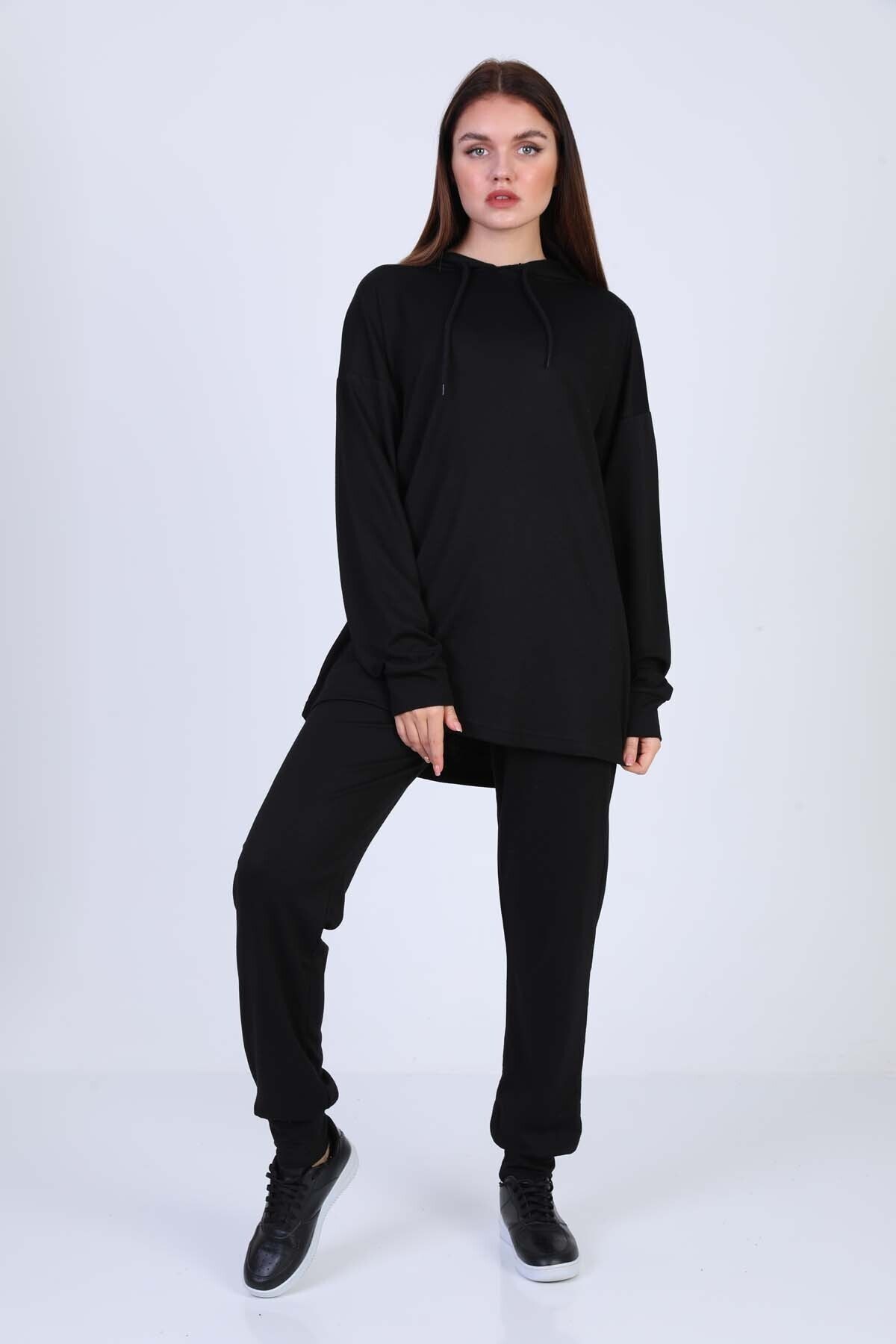 Nare Giyim Siyah Kadın Sweatshirt Eşofman Takımı