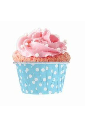 Muffin Cupcake Kek Kalıbı Kapsülü Mavi Renk Beyaz Puantiyeli Özel Pet Kapsül 20 Adet snc004