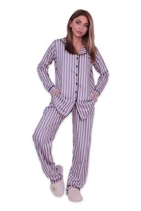 Kadın Pembe Poplin Uzun Kollu Gömlek Pijama Takımı 14025 ST-CMS001298_Pembe