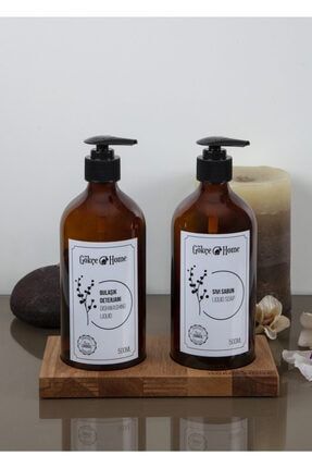 Sıvı Sabun Ve Bulaşık Deterjanı Beyaz Etiketli Amber Cam Şişe 500 Ml 2 Li Set gh39