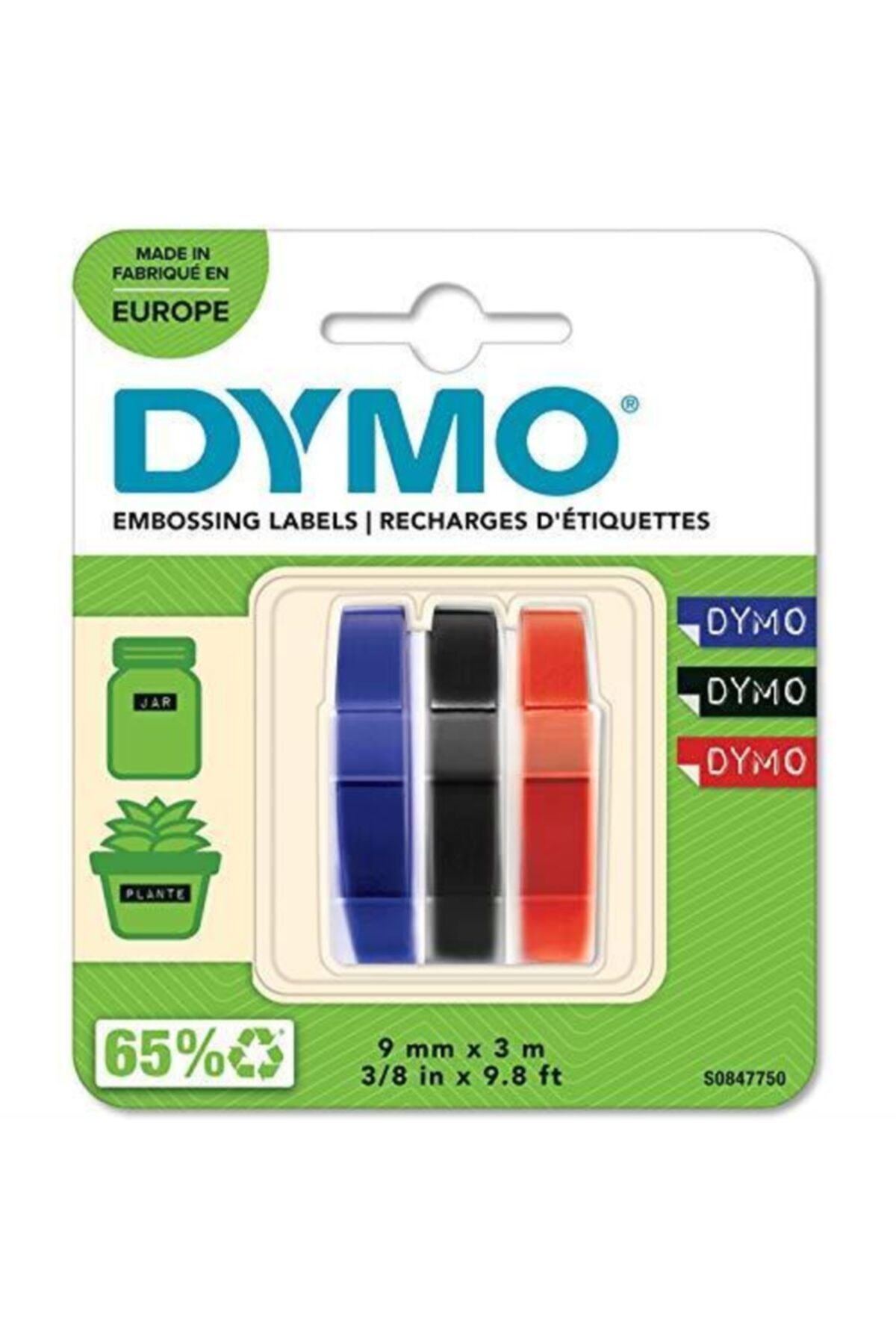 Dymo 3d Plastik Kabartma Şerit 9 mm X 3 m 3 Lü Pake Siyah Kırmızı Mavi