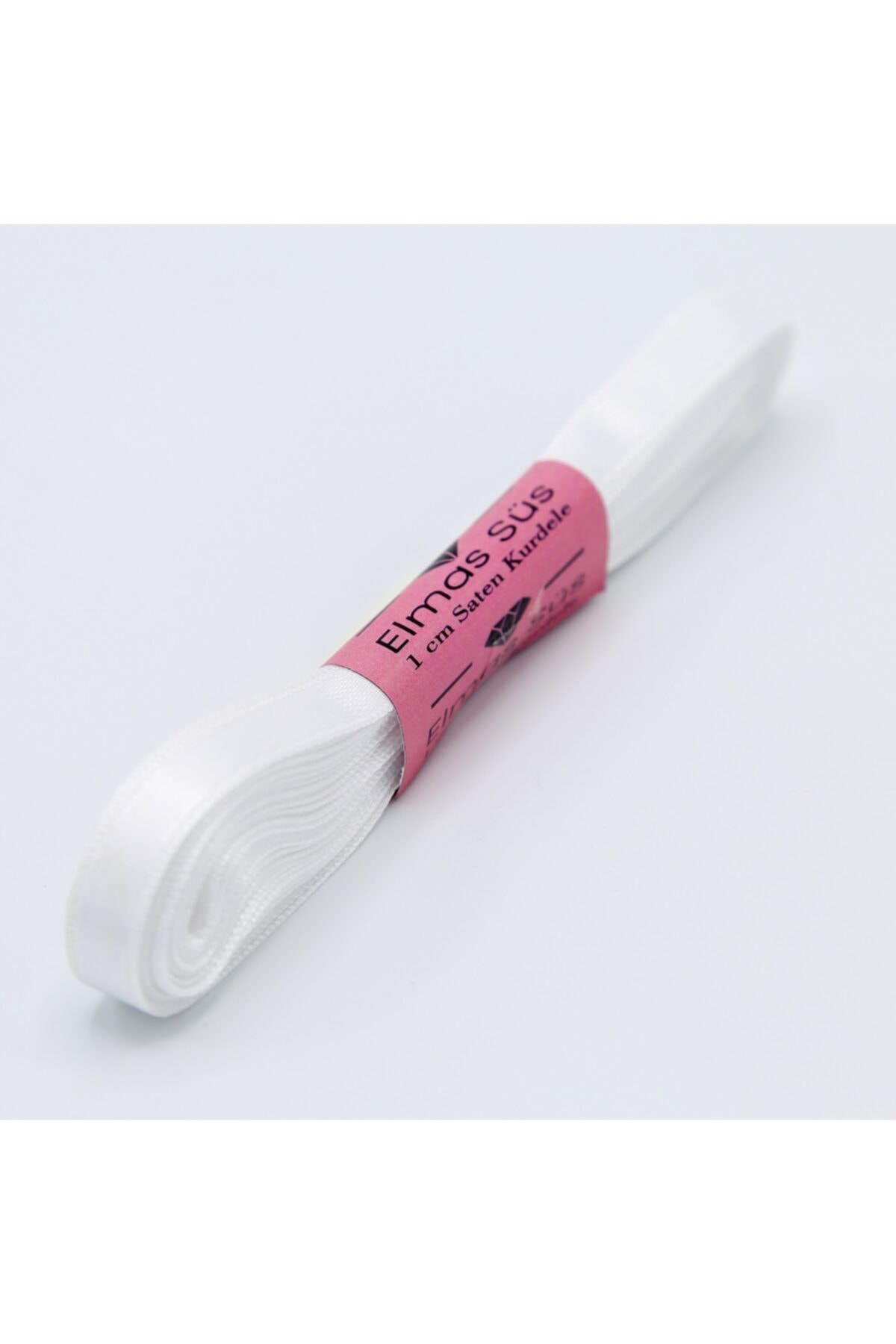 E Elmas Beyaz Saten Kurdele 1cm 10m