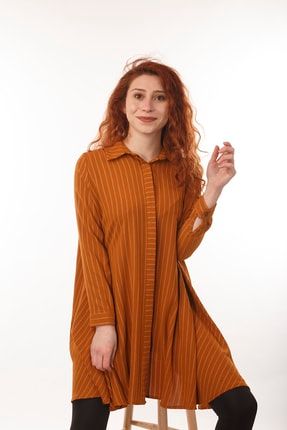 Gömlek Yaka Düğmeli Ve Desenli Kumaş Kadın Tunik BRNS1491