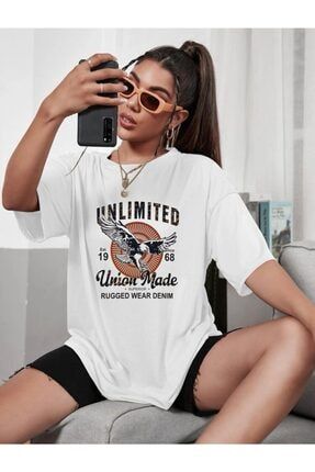 Unlimited Logo Beyaz Oversize T-shirt UNLİMİTED-35