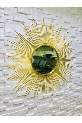 Duvar Aynası Salon Antre Banyo Modern Dekoratif Metal Ayna Güneş Toplu Model Renk Altın 77x77 Cm 008