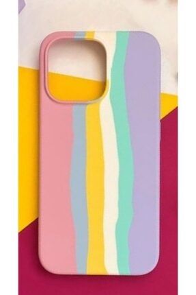 Iphone 13 Promax Uyumlu Tam Silinebilir Sıvı Silikon Rainbow Desenli Içi Kadife Silikon Kılıf 13rainbow