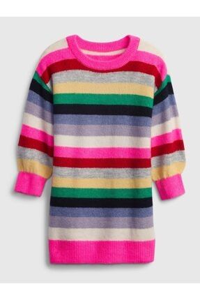 Kız Bebek Çok Renkli Çizgili Örme Elbise 759924