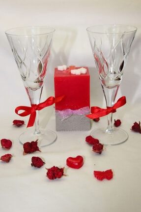 Blok Büyük Kar Çiçeği Kokulu Mum & Şampanya Kadehi Sevgililer Günü Özel Tasarım ASHBBKCSKSGO0001