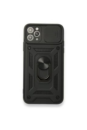 Apple Iphone 11 Pro Max Kılıf Tank Aramid Sürgülü Vega Yüzüklü Siyah TYC00336751862