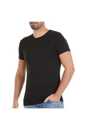 Erkek Siyah Bambu Kısa Kollu Sıfır Yaka T-shirt YLDZ-475