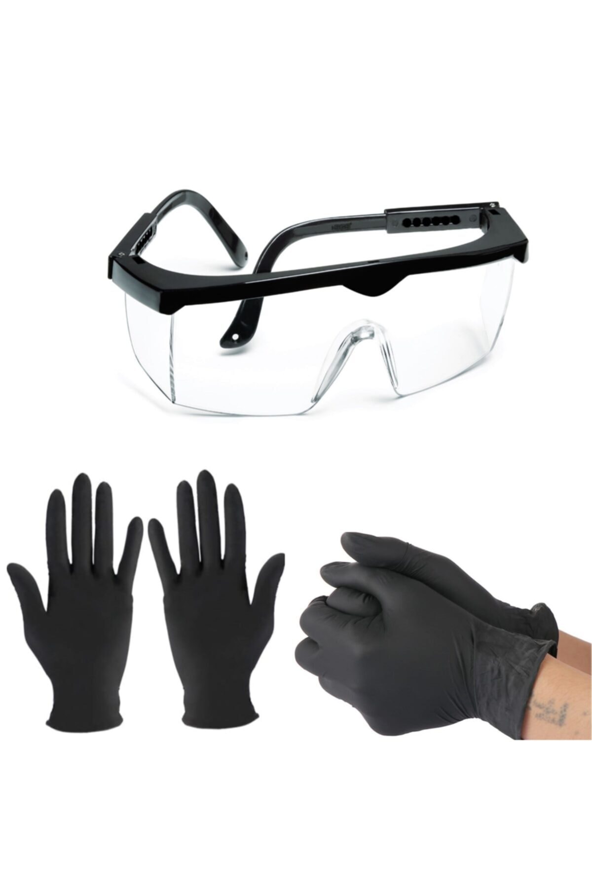 OkulStore Şeffaf Koruyucu Gözlük Ve 1 Çift Nitril Eldiven