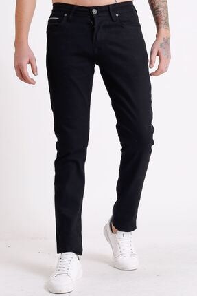 Erkek Siyah Reflektör Şerit Cepli Slim Fit Fermuarlı Jeans Pantolon e13570