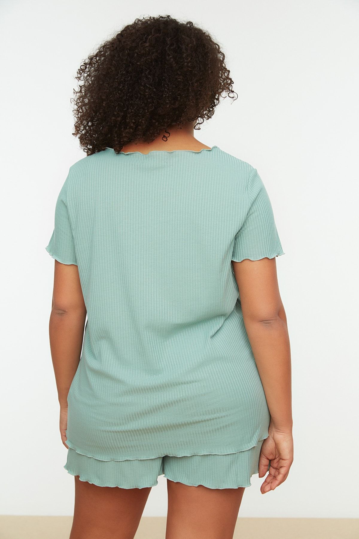 Trendyol Curve-Mintfarbenes, geripptes Strick-Pyjama-Set TBBSS22PT0216 4