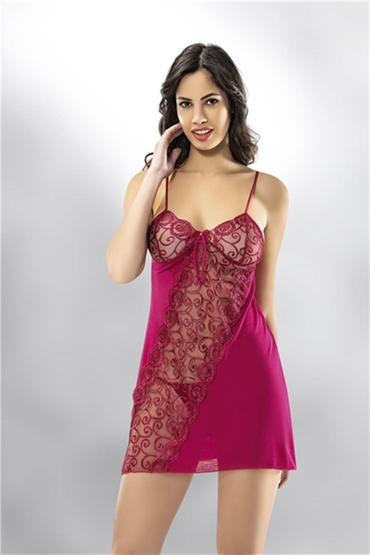 KOTA Morcity Kırmızı Dantel Fiyonk Detaylı Fantazi Gecelik Takımı 6205