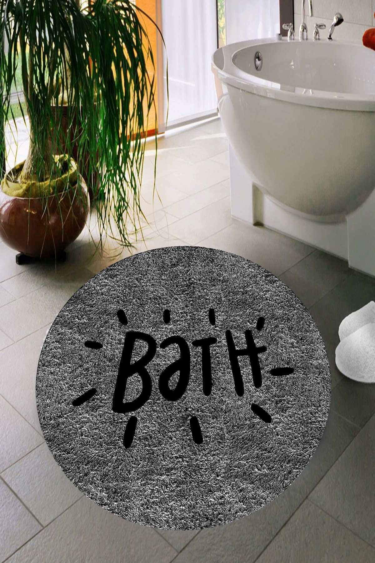 Decomia Home Dijital Baskı Kaymaz Taban Yıkanabilir Bath Yazılı Banyo Paspası Dc 8025 gri