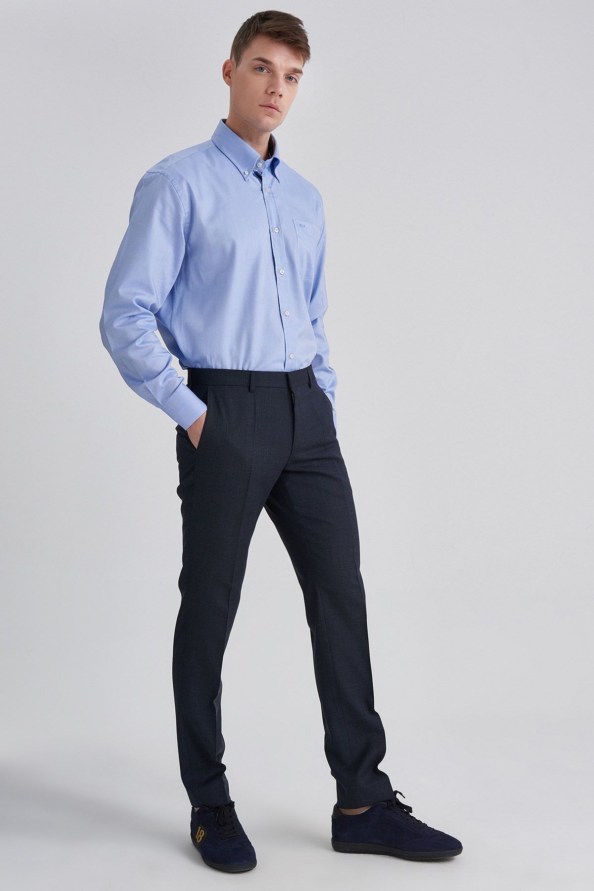 شلوار آبی مردانه پشمی باریک اورجینال Hugo Boss