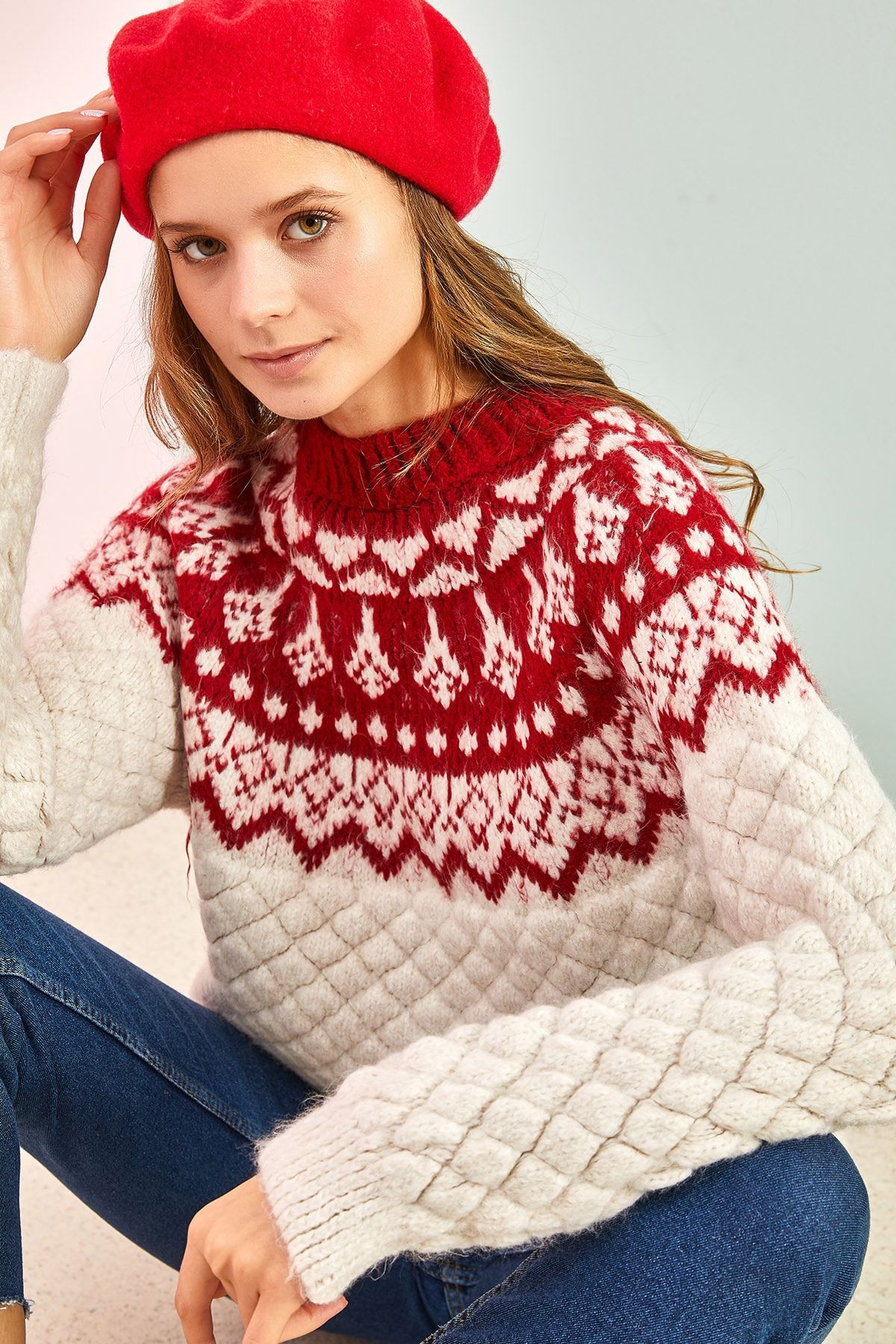 Bianco Lucci Wzorzysty Sweter Damski Z Dzianiny Kobieta - Standard